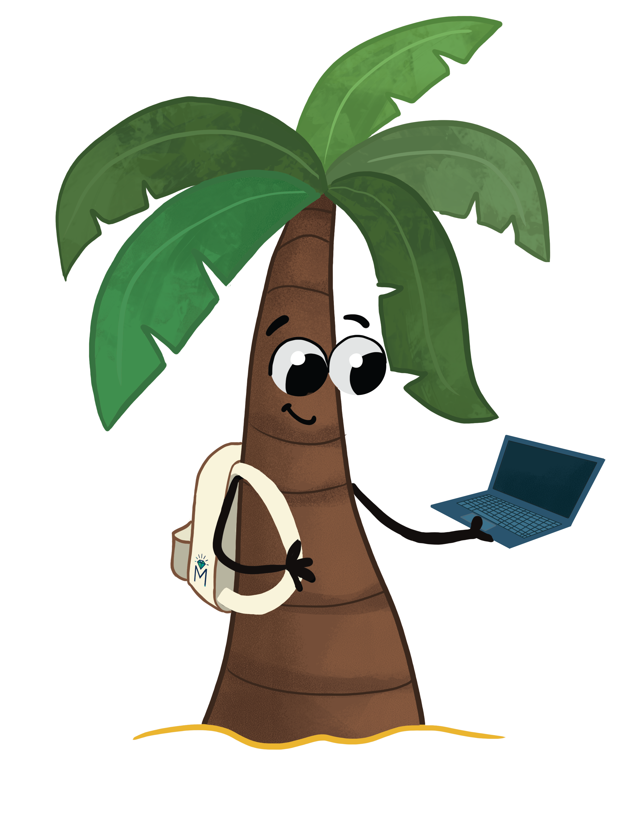 Palm Tree Character on a computer.
