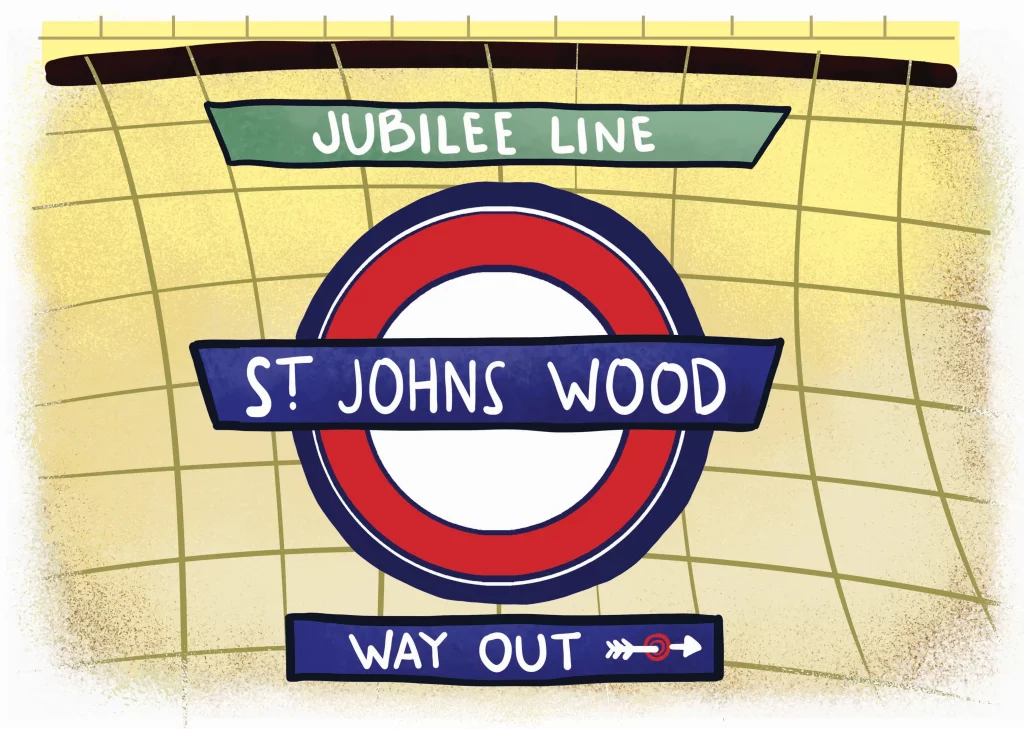 Illustration of the London Underground stop at Saint Joh's Wood where the American school is located.